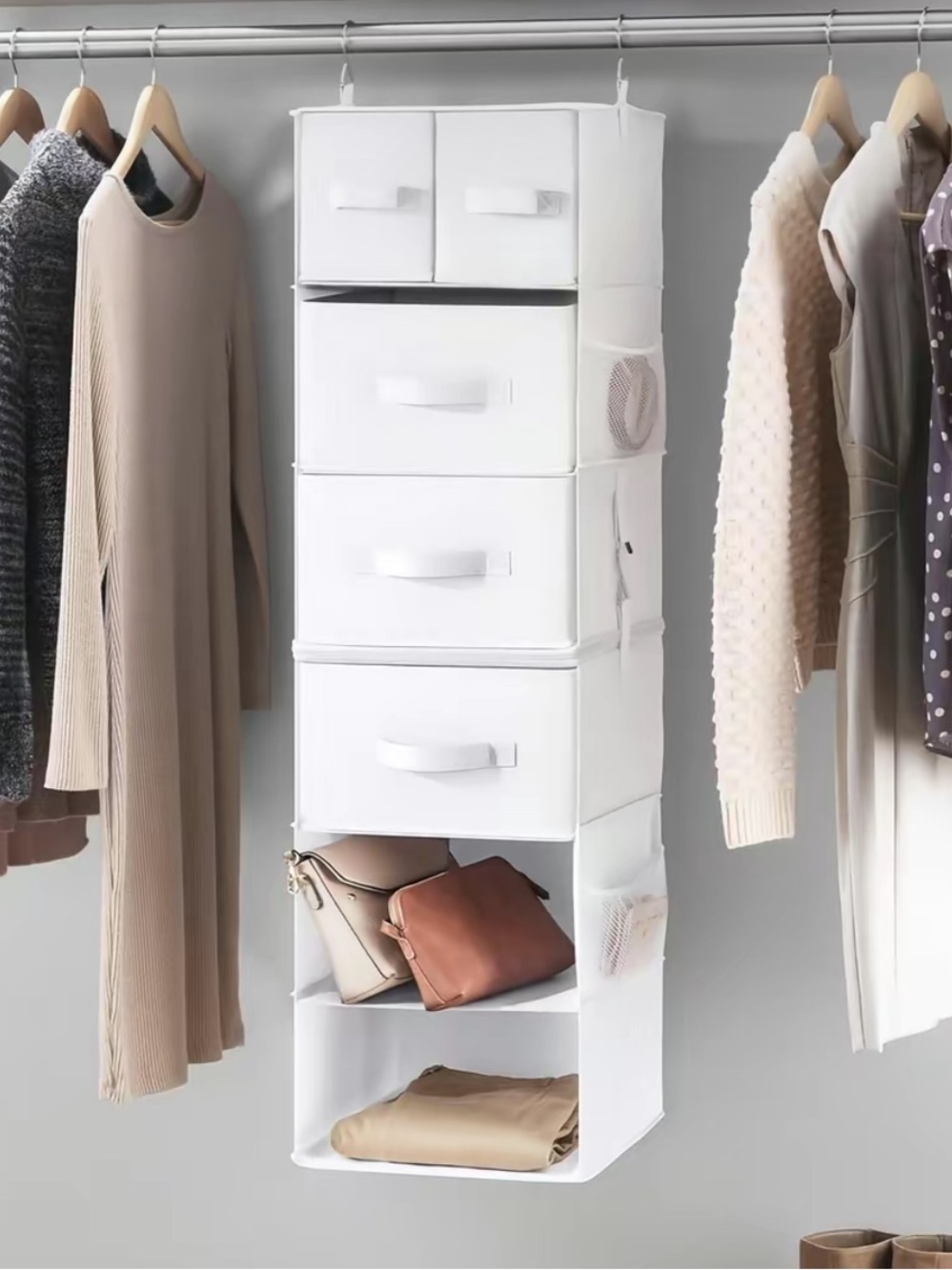 White Hanging Closet Organizer with Drawers